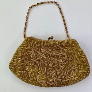50s Vintage Richere Gold Beaded Evening Clutch